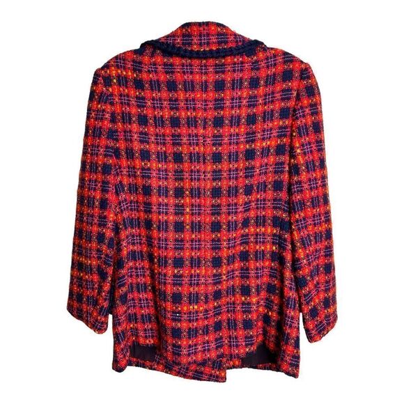 Taylor Brooke Wool Peacoat Double Breasted Red Plaid Tweed Button Women M - Picture 2 of 9